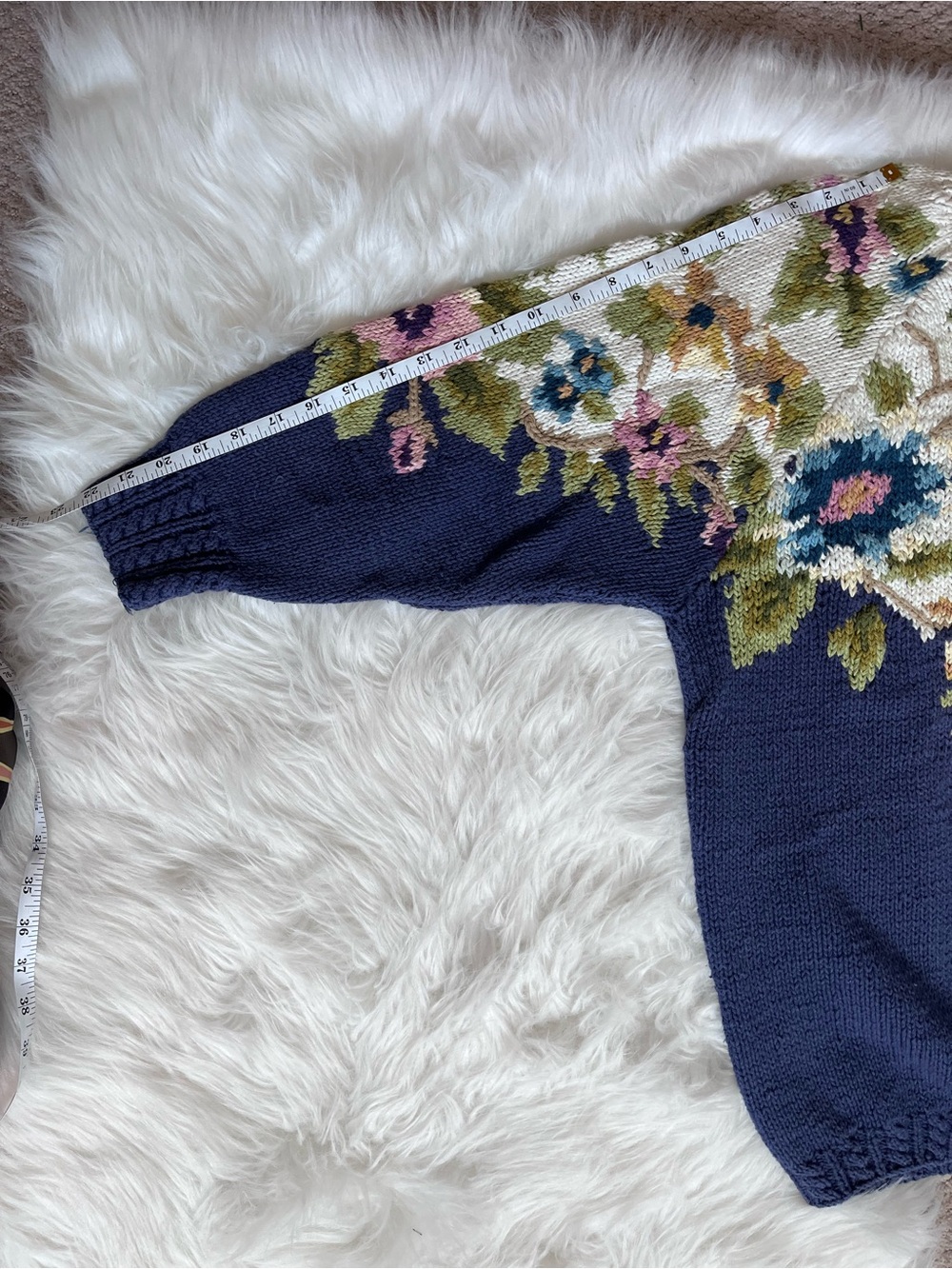Vintage Hand-Knit Floral 80s Cullinane Sweater Ramie Cotton Cottagecore • L - Picture 9 of 9